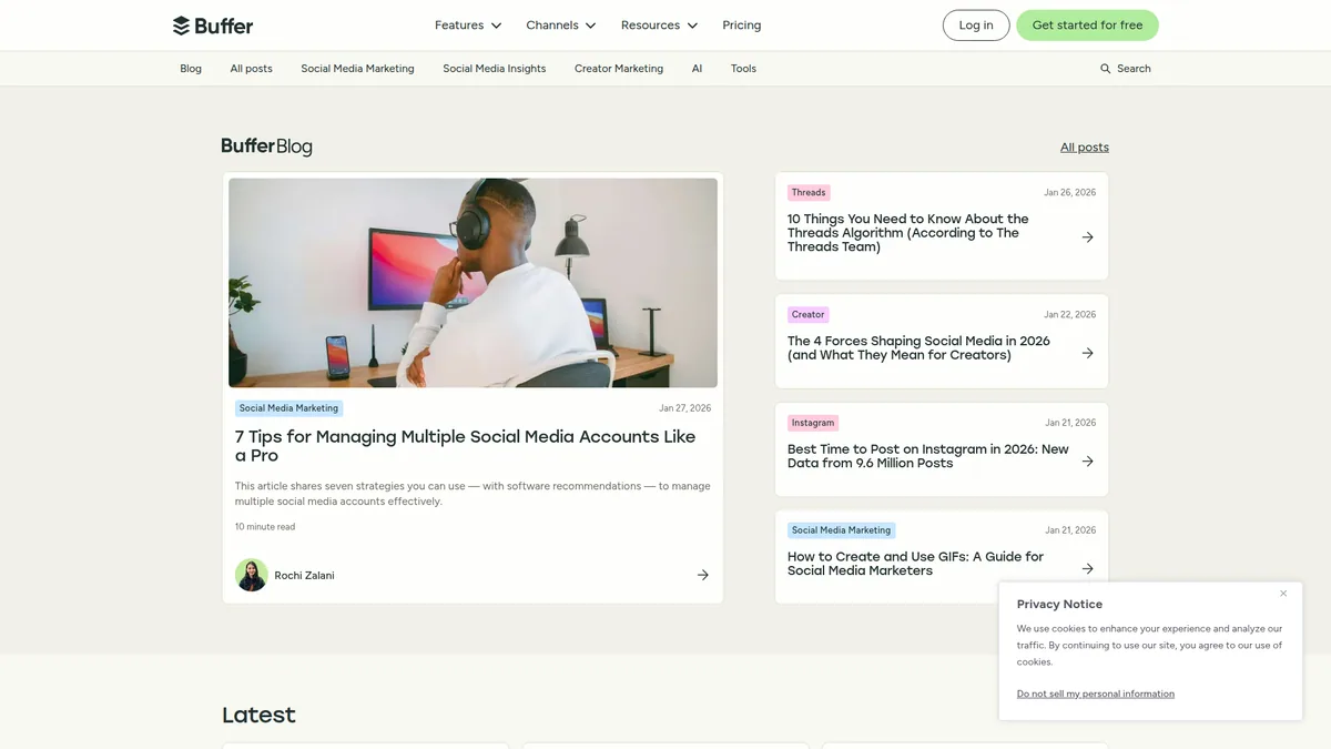 Buffer Blog with social media marketing insights