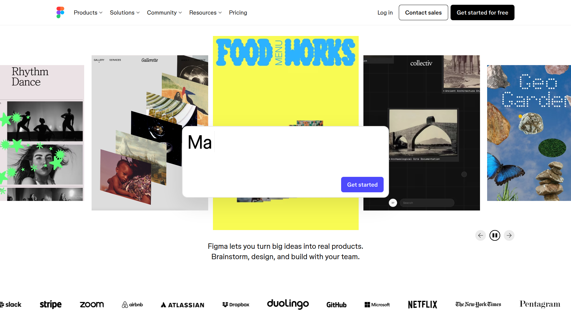 Figma homepage with dynamic visuals and enterprise logos