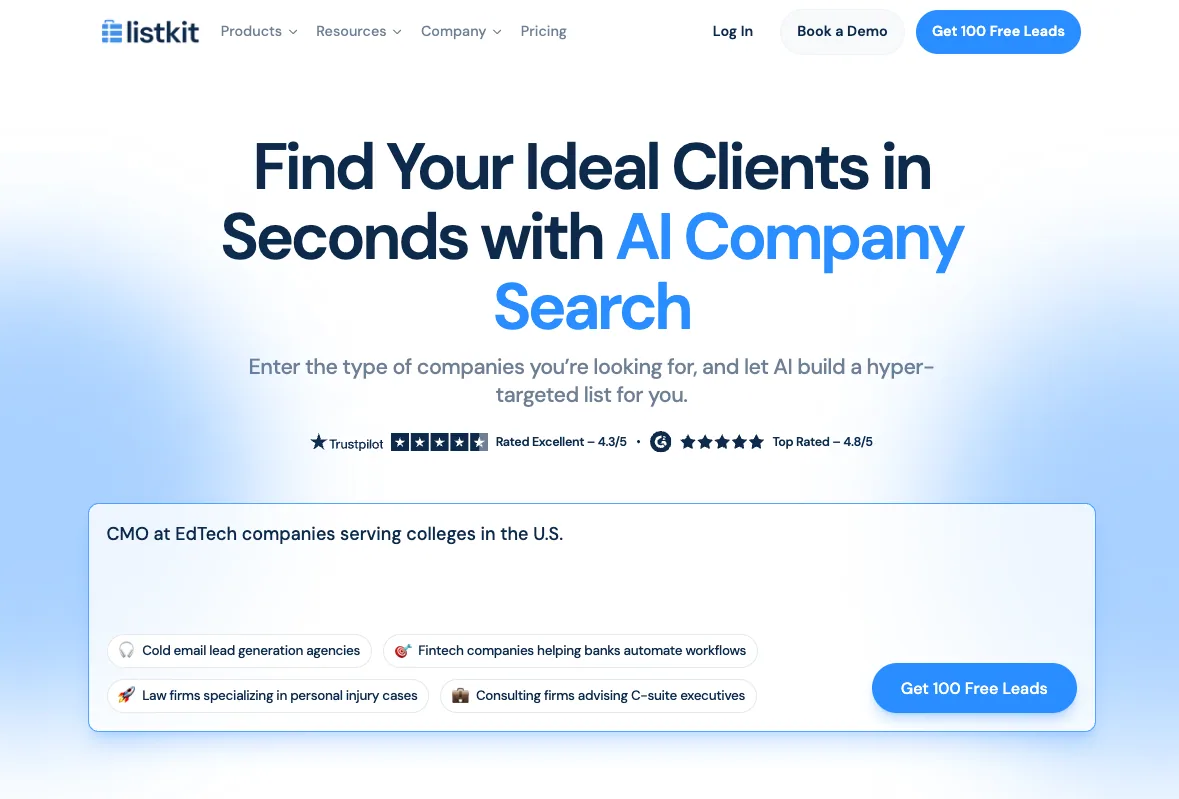 ListKit homepage with ChatGPT-like conversational search interface