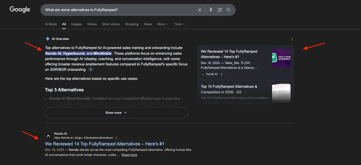 Kendo AI search result: AI picks Kendo as a top FullyRamped alternative